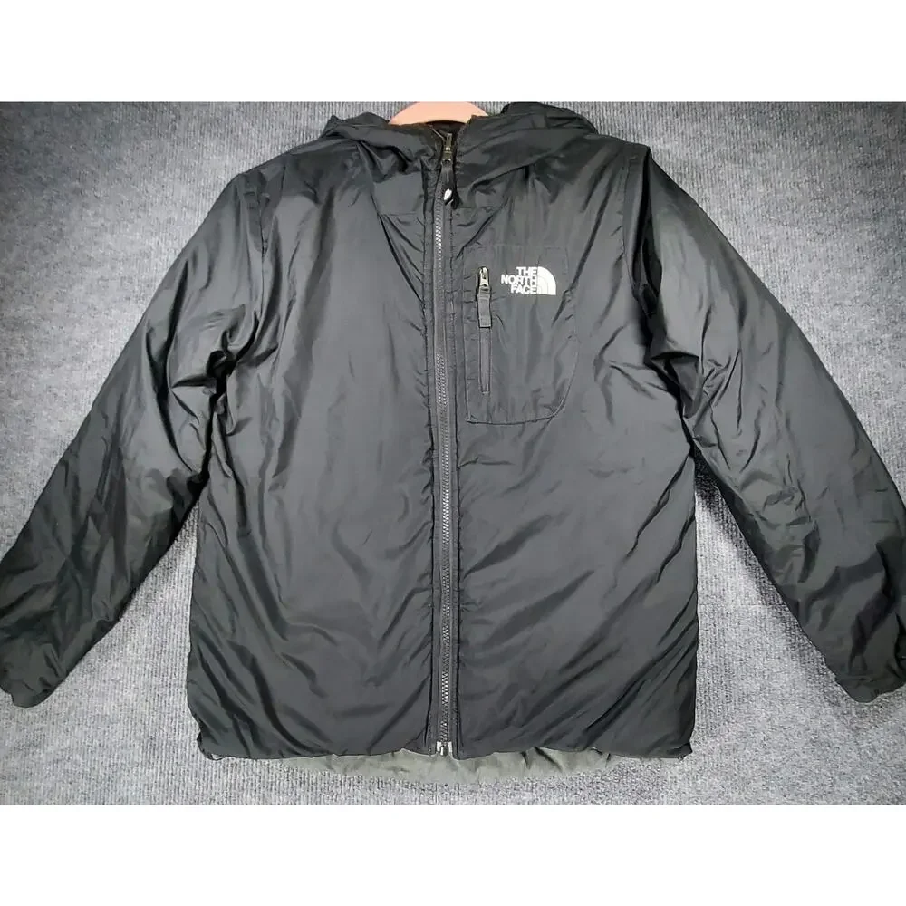 The North Face Boys Reversible Hooded Full Zip Puffer Jacket Gray/Black L 14/16